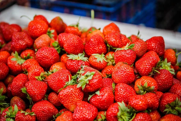 Żywe Kolorowe Czerwone Truskawki Rynku Owoców — Zdjęcie stockowe