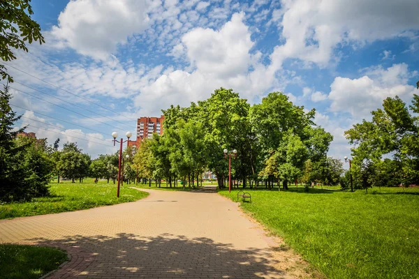 Зелений Парк Центрі Міста Яскраву Сонячну Погоду — стокове фото