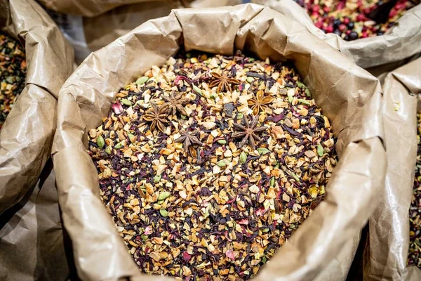 tea in a bag and cans in a specialized tea shop