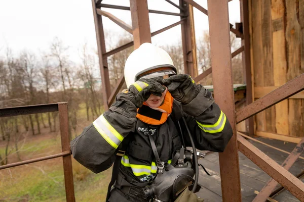 Minsk Belarus September 2018 Firefighter Young Woman Employees Annual Training — Stock Photo, Image