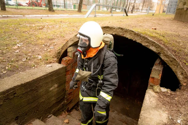 Minsk Belarus Setembro 2018 Jovem Bombeira Funcionários Treinamento Anual Combate — Fotografia de Stock