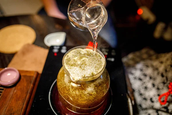 Shen Puer Tea Brewing Process Tea Ceremony — Stock Photo, Image