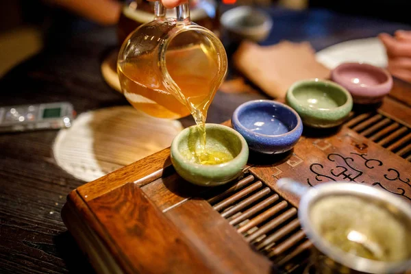Shen Puer Tea Brewing Process Tea Ceremony — Stock Photo, Image