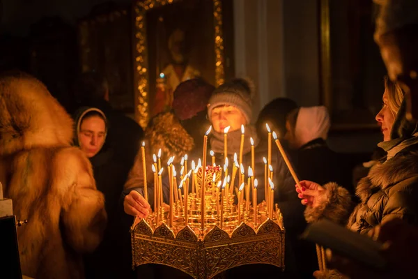 Minsk Belarus Yanuary 2019 Ortodoxos Celebram Natal Igreja — Fotografia de Stock