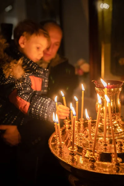 Minsk Belarus Yanuary 2019 Ortodoxos Celebram Natal Igreja — Fotografia de Stock