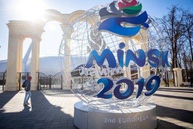 Minsk, Belarus-1 Nisan, 2019: II Avrupa Oyunları işareti