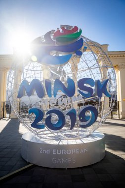 Minsk, Belarus-1 Nisan, 2019: II Avrupa Oyunları işareti