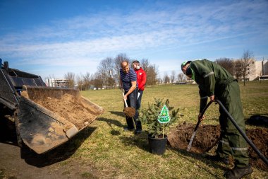 Minsk, Beyaz Rusya - 1 Marth, 2019: dost aile bir ağaç diker