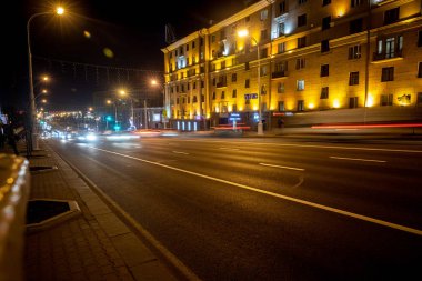 Minsk, Beyaz Rusya - 1 Marth, 2019: Gece Minsk şehir merkezi