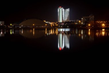 Minsk, Beyaz Rusya - 1 Marth, 2019: Gece Minsk şehir merkezi