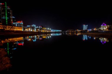 Minsk, Beyaz Rusya - 1 Marth, 2019: Gece Minsk şehir merkezi