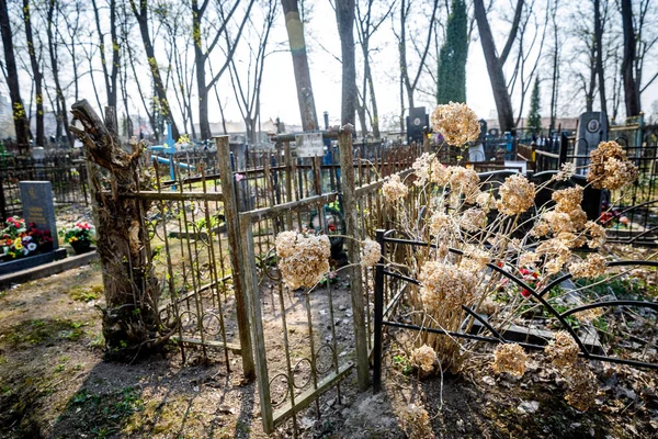 MINSK, BELARUS - 1 MAIO, 2019: cemitério ortodoxo abandonado ao sol — Fotografia de Stock