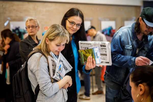 MINSK, BELARUS - 1 MAY, 2019: job fair, unemployed looking for a