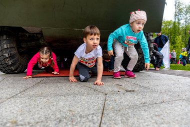 Minsk, Beyaz Rusya - 1 Juny, 2019: çocuklar bir maraton koşmak