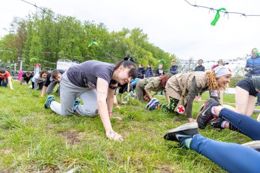 Minsk, Beyaz Rusya - 1 Juny, 2019: Erkekler ve kadınlar maraton koşusu