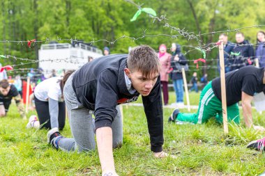 Minsk, Beyaz Rusya - 1 Juny, 2019: Erkekler ve kadınlar maraton koşusu