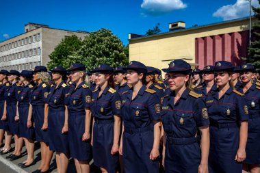 Minsk, Beyaz Rusya - 1 Juny, 2019: Belarus ordusunun askerleri m