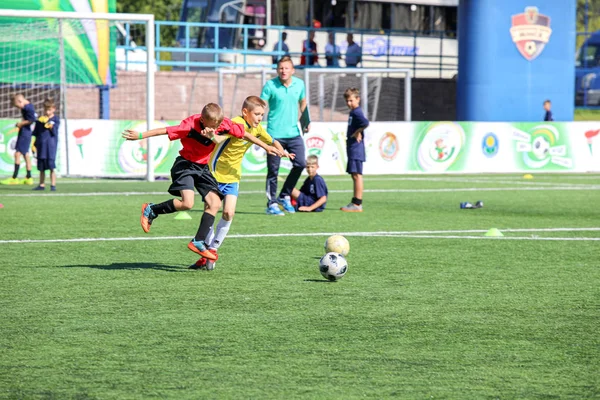 Mińsk, Białoruś-3 sierpnia 2019: piłka nożna szkolenie piłki nożnej dla ki — Zdjęcie stockowe