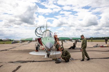 Minsk, Beyaz Rusya - 3 Ağustos 2019: Rusya Hava Kuvvetleri ve Belorussi