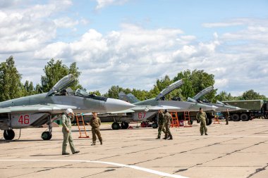 Minsk, Beyaz Rusya - 3 Ağustos 2019: Rusya Hava Kuvvetleri ve Belorussi