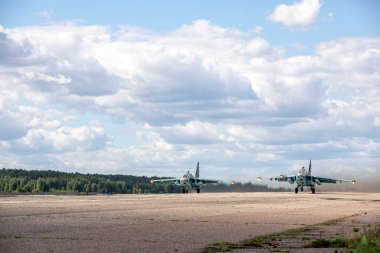 Minsk, Beyaz Rusya - 3 Ağustos 2019: Rusya Hava Kuvvetleri ve Belorussi