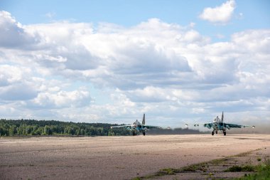 Minsk, Beyaz Rusya - 3 Ağustos 2019: Rusya Hava Kuvvetleri ve Belorussi