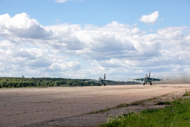 Minsk, Beyaz Rusya - 3 Ağustos 2019: Rusya Hava Kuvvetleri ve Belorussi
