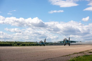 Minsk, Beyaz Rusya - 3 Ağustos 2019: Rusya Hava Kuvvetleri ve Belorussi