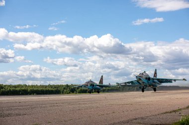 Minsk, Beyaz Rusya - 3 Ağustos 2019: Rusya Hava Kuvvetleri ve Belorussi