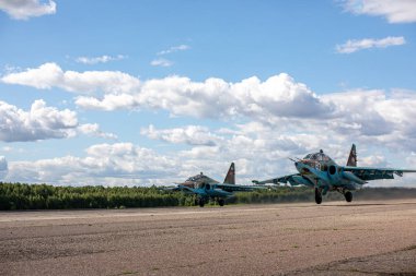 Minsk, Beyaz Rusya - 3 Ağustos 2019: Rusya Hava Kuvvetleri ve Belorussi