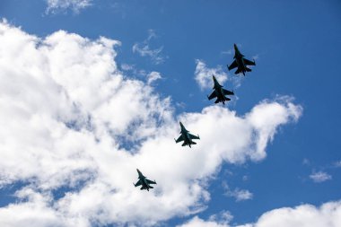 Minsk, Beyaz Rusya - 3 Ağustos 2019: Rusya Hava Kuvvetleri ve Belorussi