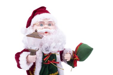 Oyuncak Santa Klaus bir fener ile