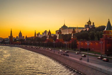 Ünlü görünümü Moskova Kremlin günbatımı ışığı, Rusya Federasyonu