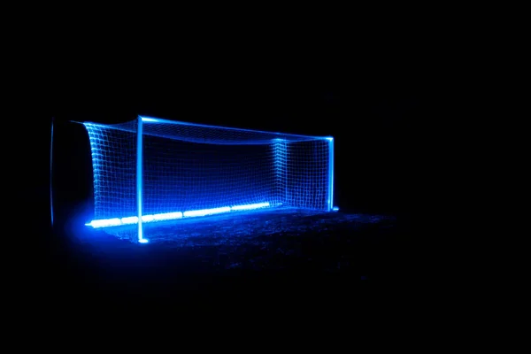 Fotboll Gate Belysta Med Blåljus — Stockfoto