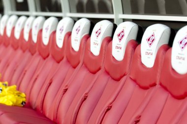 Rusya, Moskova, Ağustos 2017: Futbol kulübü Spartak Moskova tezgahları yedek