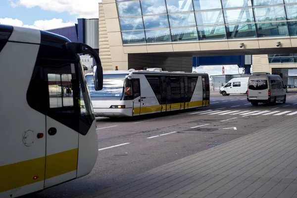 Buses carrying passengers at Vnukovo Airport