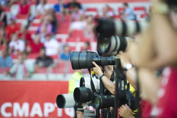 Rusia Moscú Agosto 2017 Fotógrafos Partido Fútbol Spartak Moscú Locomotora — Foto de Stock