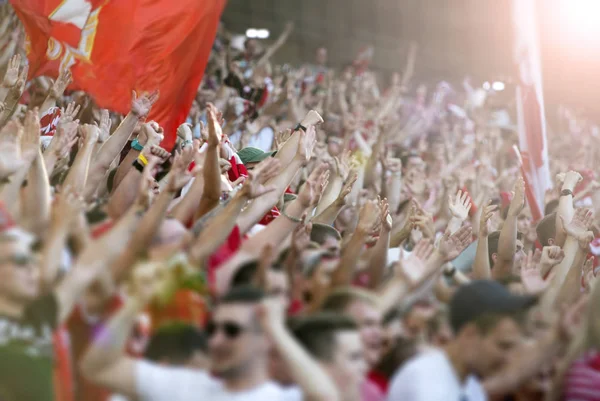 Футбольные Болельщики Аплодируют Трибуне Стадиона — стоковое фото