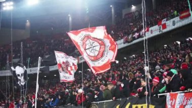 Rusya, Moskova, 11 Mart 2018: Spartak Moskova futbol kulübü Rusya Premier Ligi Spartak (Moskova) - Ska (Khabarovsk maç hayranları)