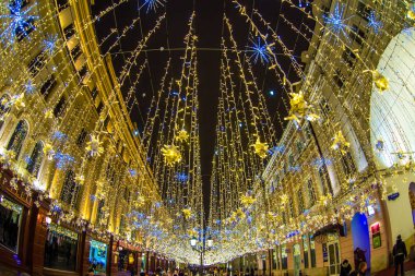 Nikolskaya street, Moskova, Rusya Red Square yakınındaki Rusya, Moskova, Aralık 2017:Night ışıkları