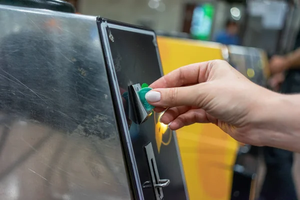 Hand Insert Subway Chip Entrance Machine — Stock Photo, Image