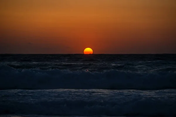 Sonnenuntergang Und Meer Strand Falasarne Griechenland Beton — Stockfoto