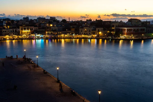 Griechenland Chania August 2018 Beleuchteter Venezianischer Hafen Von Chania Bei — Stockfoto