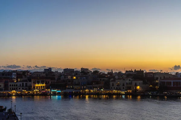 Řecko Chania Srpen 2018 Osvětlený Benátské Území Chania Noci Kréta — Stock fotografie