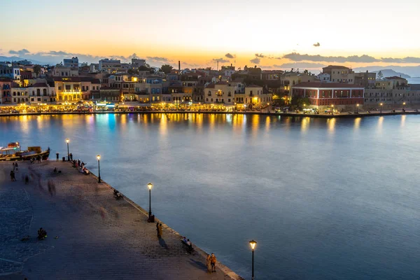 Griechenland Chania August 2018 Beleuchteter Venezianischer Hafen Von Chania Bei — Stockfoto