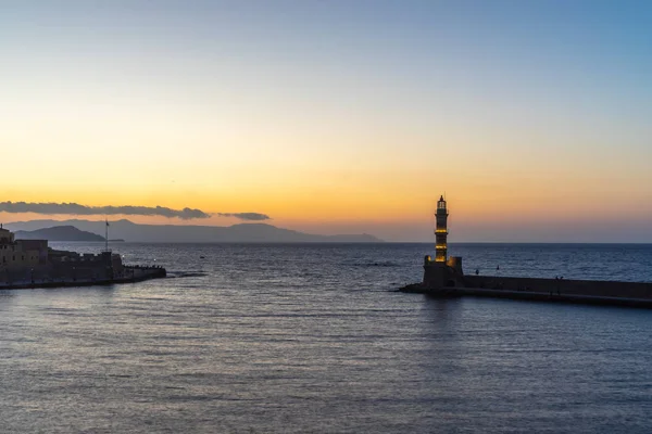 Řecko Chania Srpen 2018 Osvětlený Benátské Území Chania Noci Kréta — Stock fotografie