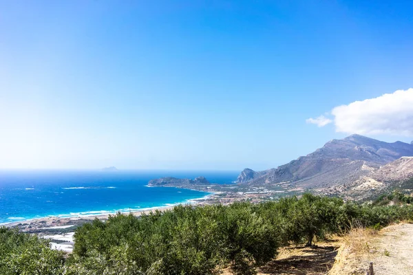 クレタ島のファラサルナビーチ近くの山のオリーブ農園 — ストック写真