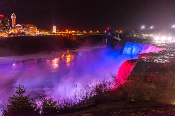 Noche Las Cataratas Del Niágara Las Cataratas Americanas Con Luces — Foto de Stock