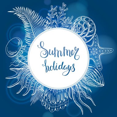 Deniz kabuklarını, deniz yıldızı, Deniz anası bileşimi. Sualtı dünyasını. Deniz arka plan.