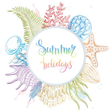 Deniz kabuklarını, deniz yıldızı, Deniz anası bileşimi. Sualtı dünyasını. Deniz arka plan.